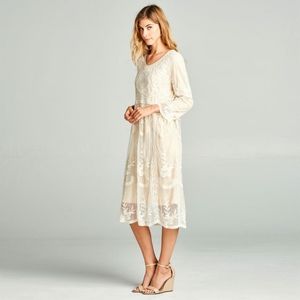 Roolee ivory lace midi shift dress size small